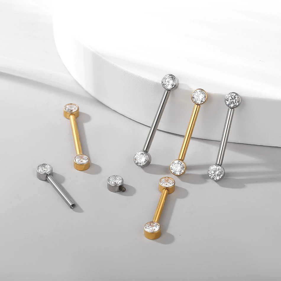 1Pc Nipple Barbell Ring CZ Crystal Gold Plated Dangled Shield Barbell for Women Internally Thrteaed Nipple Piercing 250722