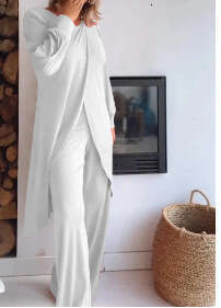 Women's Long Sleeve Wide Leg Pants Irregular Fashion Loose Casual Cross Large Size Two-Piece Set B5