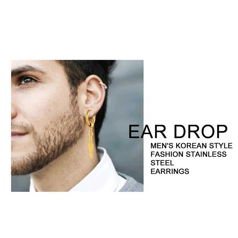 1 Piece Trend Feather Tassel Eardrop Women Men Stainless Steel Earrings Men Boy Punk Street Fashion Ear Jewelry Gift Hot XJ250722
