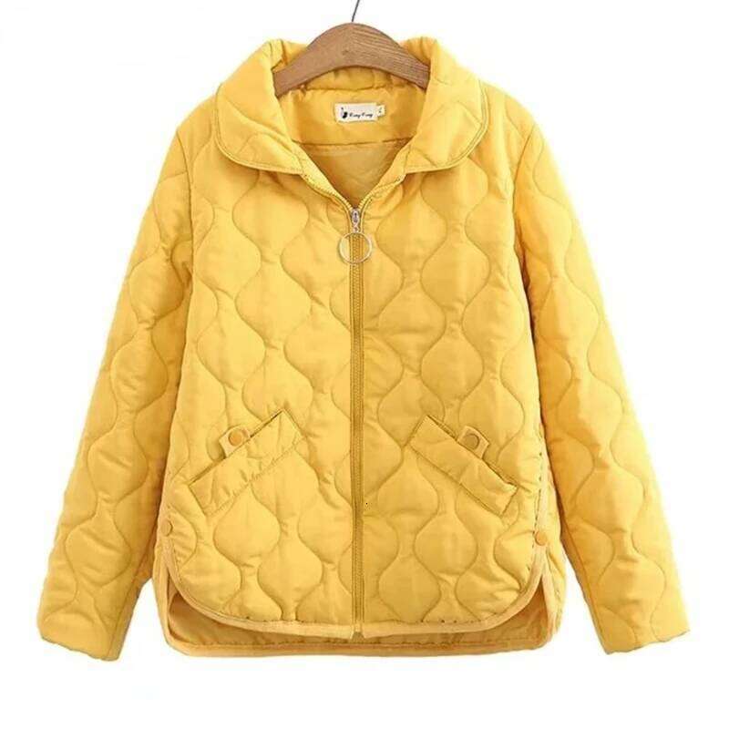 Women Clothing Short Parka XL-4XL Autumn Winter Thin Padded Jacket Warm Simple Loose Buttons Split On Both Sides Quilted Coat