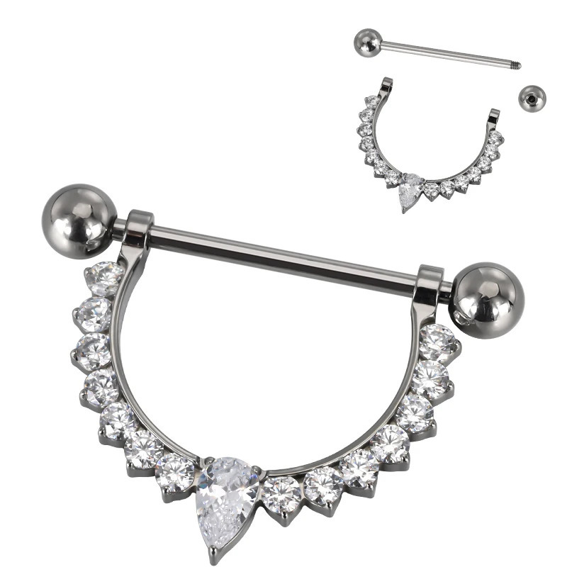 G23 PIERC CZ Paved Hanging Type Nipple Ring Barbell Nipple Hoop Piercing Bar Barbells Nipple Nails14G Piercing Jewelry 250722