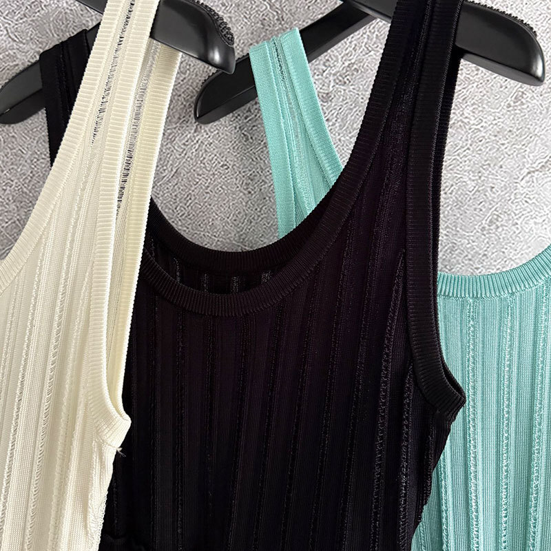 Ladies Solid Knit Vest Dress Designer Classic U-Neck A-Line Dresses Simple Wrap Waist Multi-Color Options Luxury Y2K Party Wear S0745