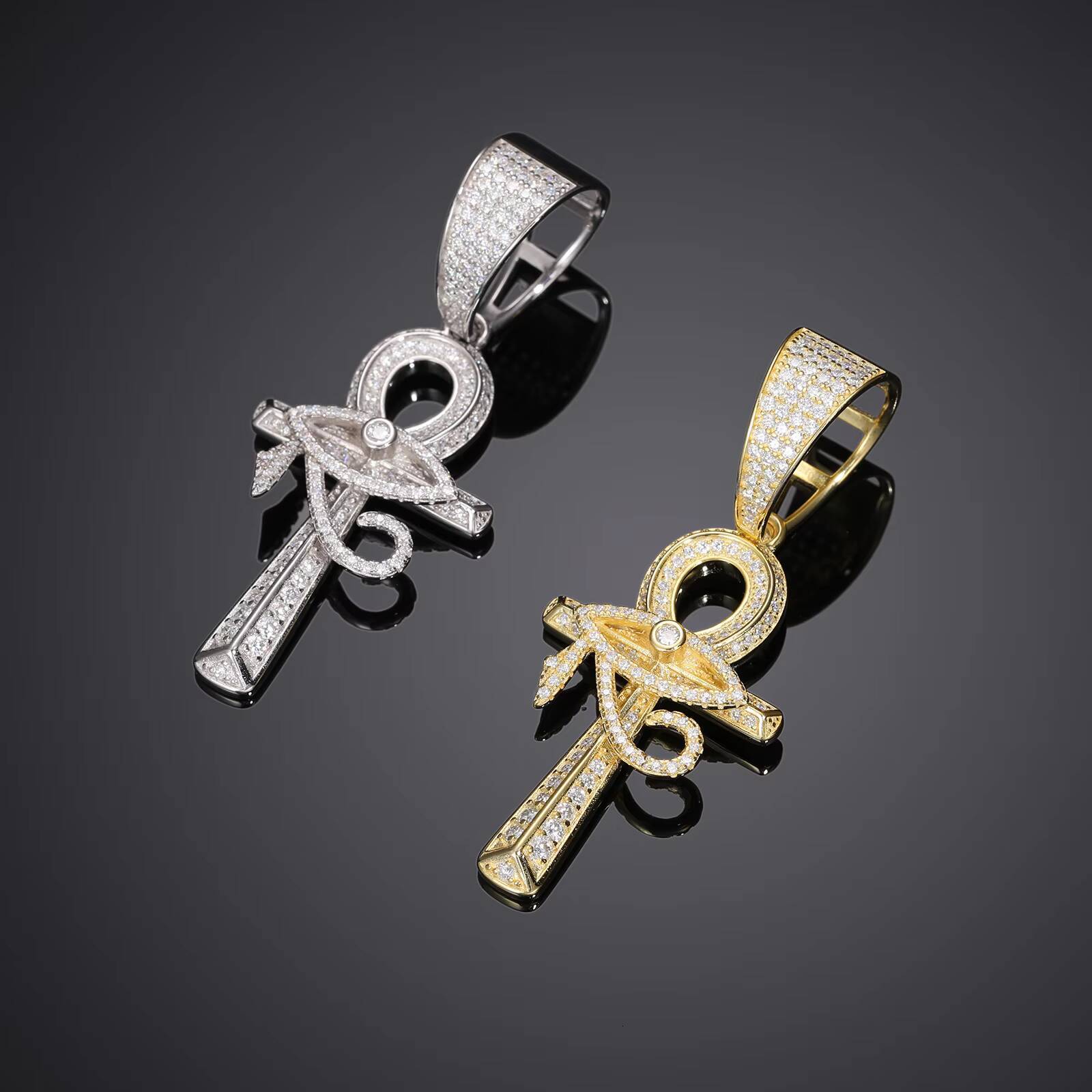 Iced Out VVS Diamond Moissanite Cross Pendant 925 Sterling Silver Ankh Cross Necklace Chain for Men Hip Hop Rock Rapper Jewelry