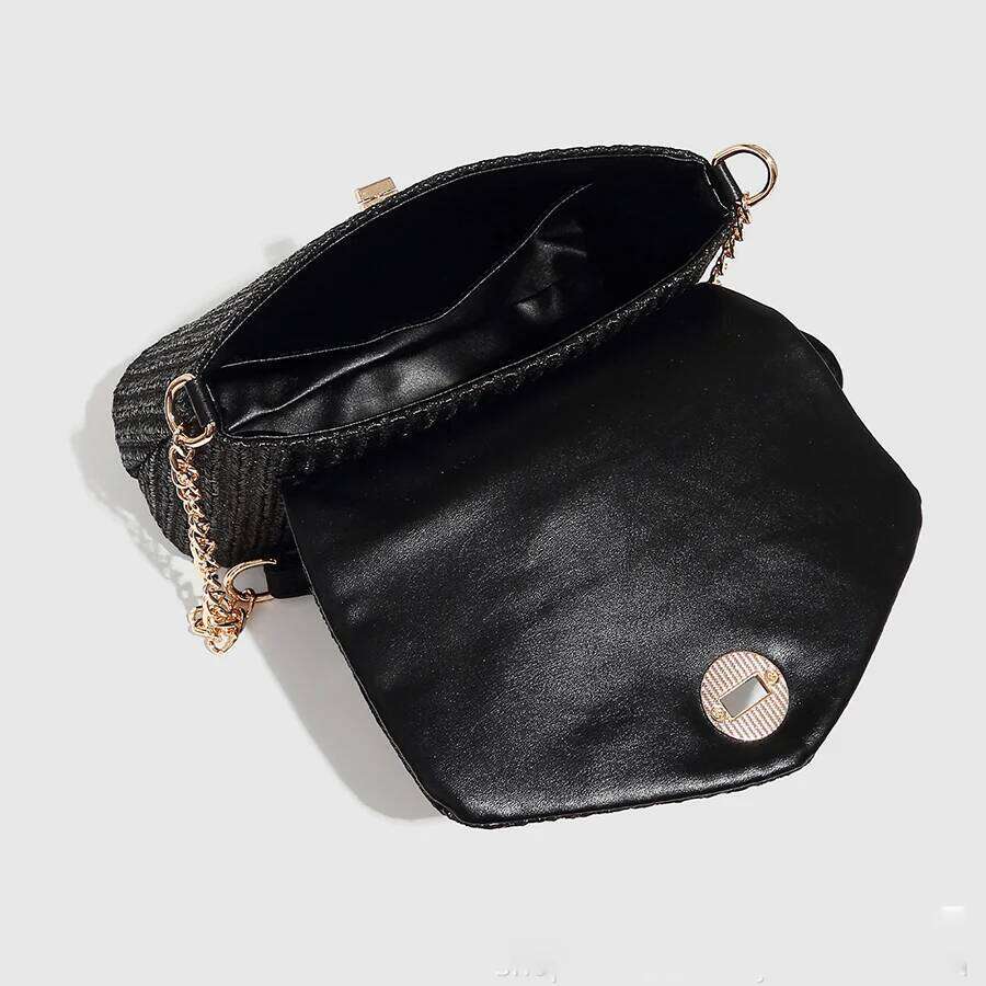 Trend Solid-Color Flip Single-Shoulder Crossbody Woven Women's Black Apricot Small Flap Bags Summer Beach Straw Handbags