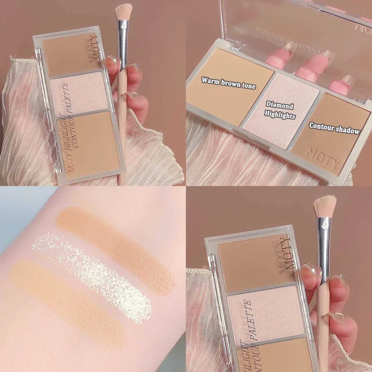 3-Color Bronzer Contouring Palette Face Matte Brown Coffee Contour Shadow Powder High Gloss Illuminator Makeup Shaping Palette W250722
