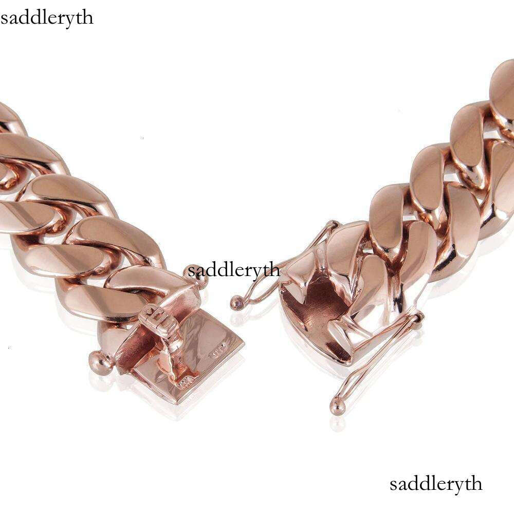 necklace moissanite chain Free shipping Stainless Steel Mens Link Necklace 14k Rose Gold Thick Miami Cuban Chain