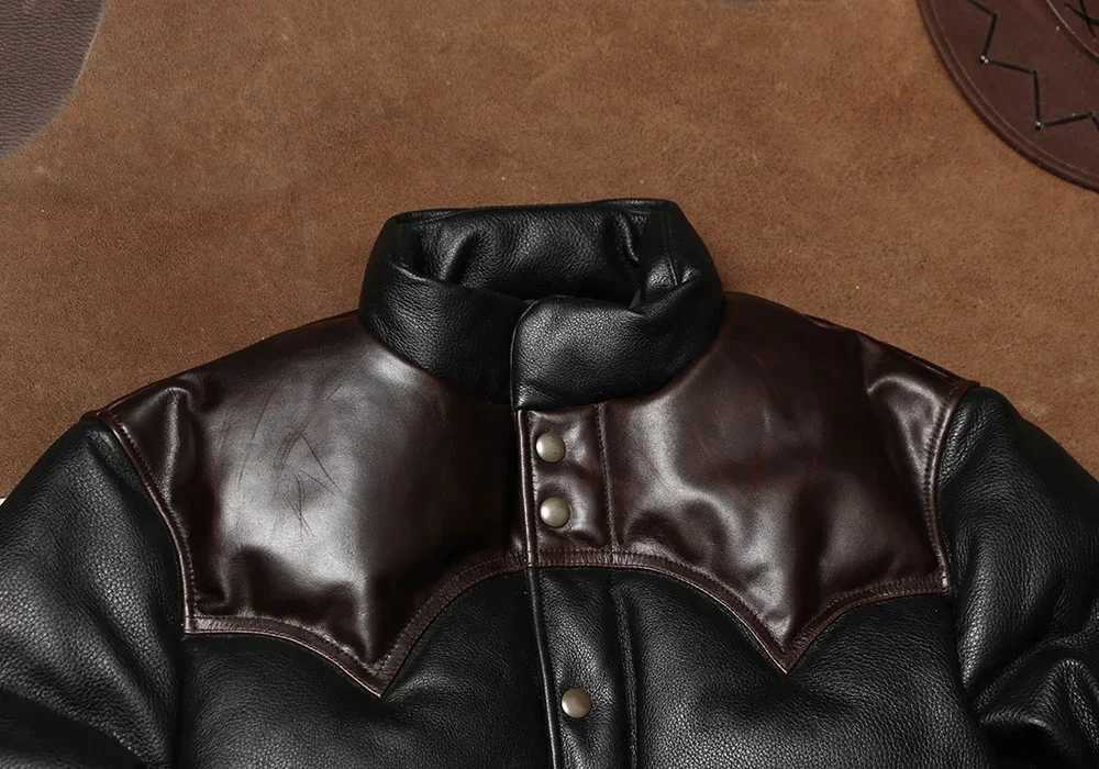 Winter Extra Thick Leather Down Bread Jacket Mens Vintage Leather Jacket Warm Jacket with Cowhide and Duck Down W250722