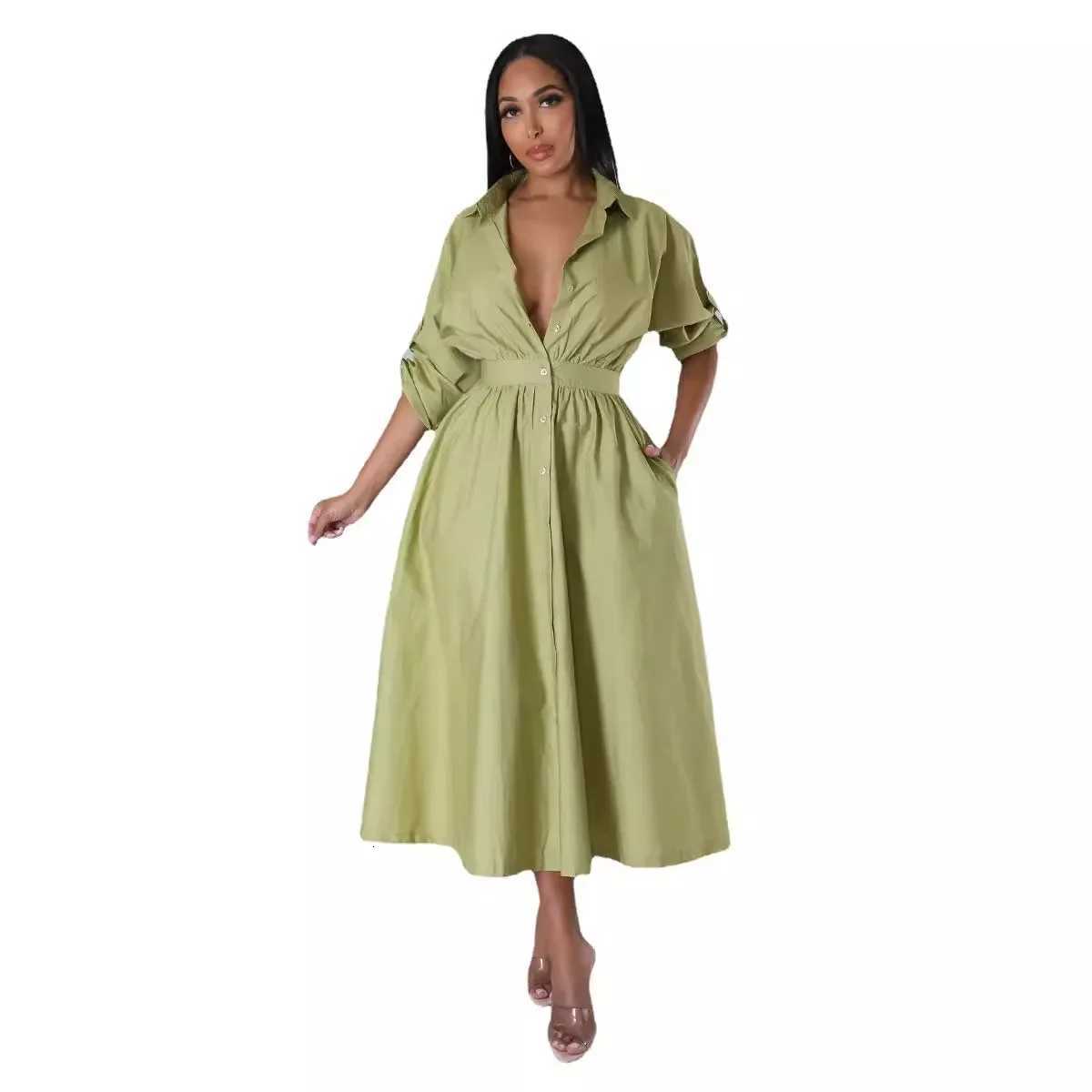 4383 Womens Fashionable Micro-Popping Shirt Dress Loose-Fit Long Sleeve Long Dress European and American Style XJ250722