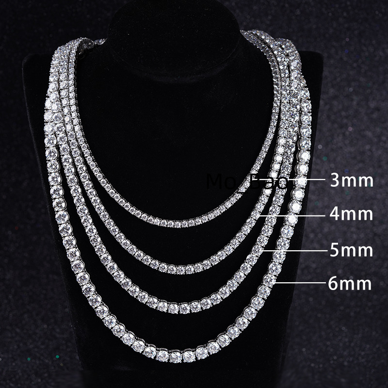 Hiphop Jewelry Necklace 3mm 4mm 5mm 6mm Round Cut S925 Silver Moissanite Chain Tennis Necklace