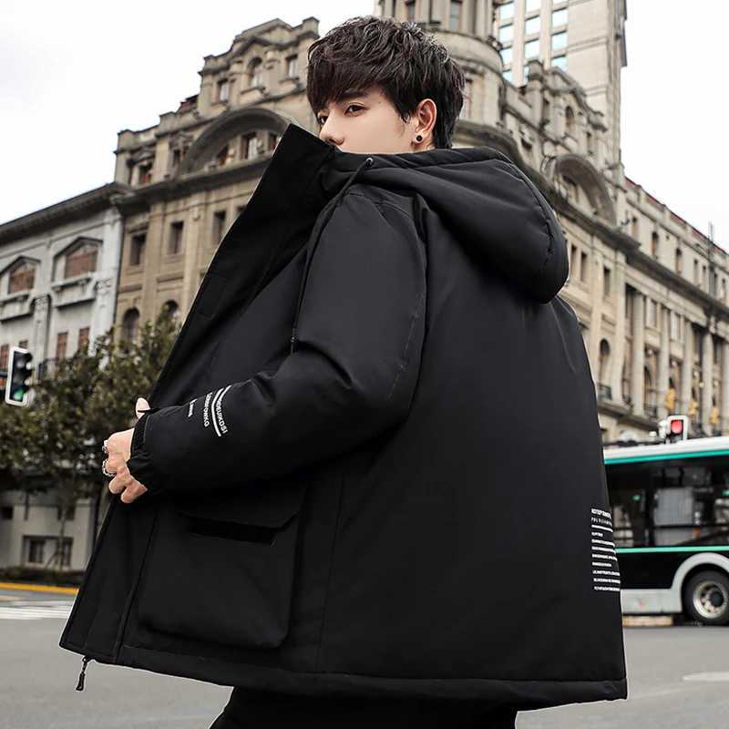 Fashion Winter Mens Casual Hooded Down Jackets Windproof Loose Warm Cotton-Padded Coats Streetwear Solid Thick Tops Parkas W250722