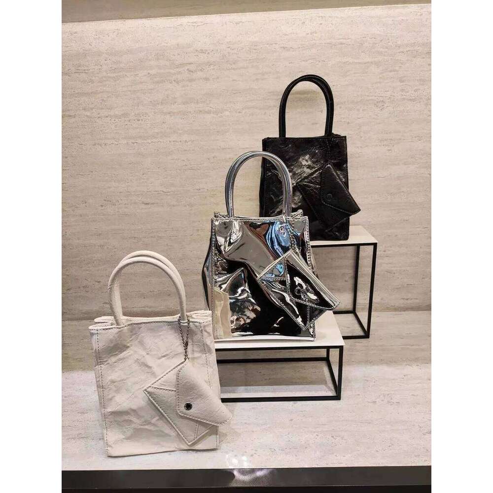 Folded Pure Color Sier Handbag Faionable Small Square Crossbody Paper Sli Trendy Tote Bag for Women