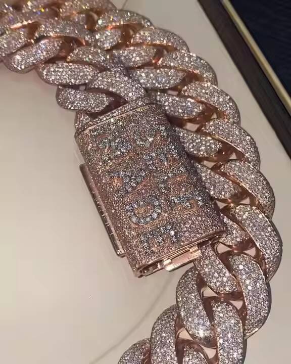Mens Luxury 925 Sterling Silver Moissanite Cuban Link Chain Hip Hop Style Fully Iced Out Cut Diamond Chain Fine Necklaces