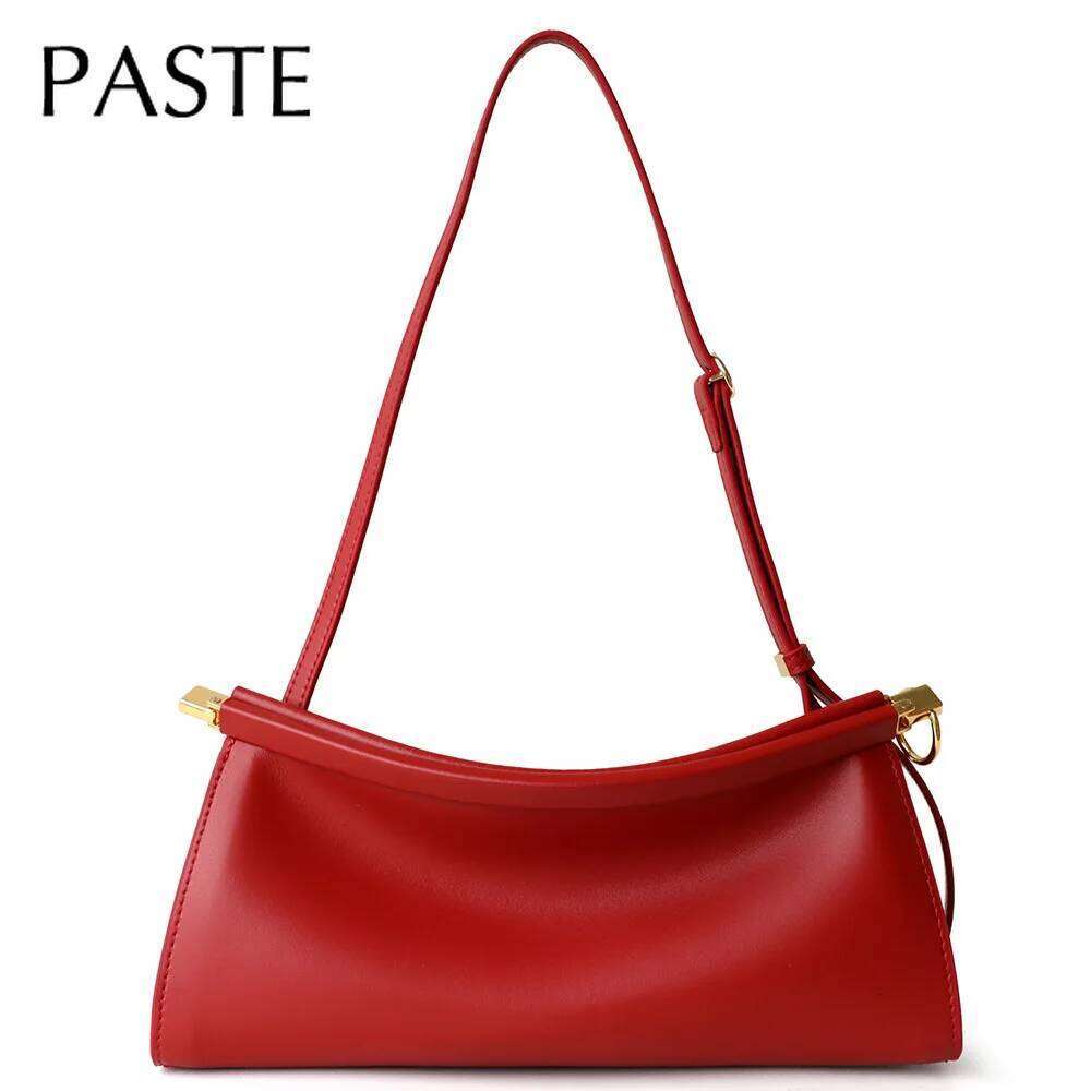 Euro French Niche Design Clip Plain Cowhide Leather Women Armpit Shoulder Bag Stylish Party Formal Ocns Handbag