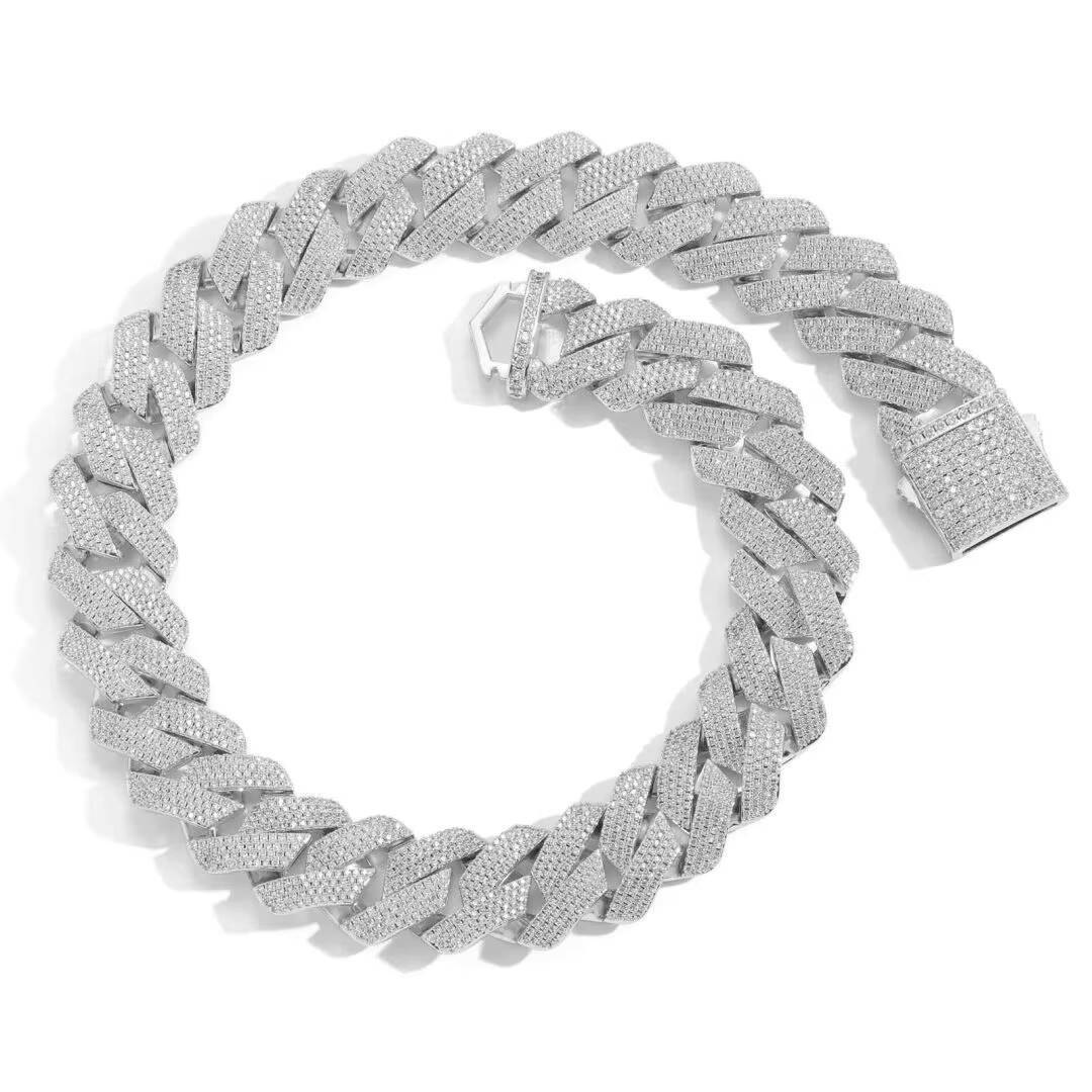 Hip Hop 925 Sterling Silver VVS Moissanite Diamond Jewelry Cuban Link Chains Moissanite Necklace for Men Women