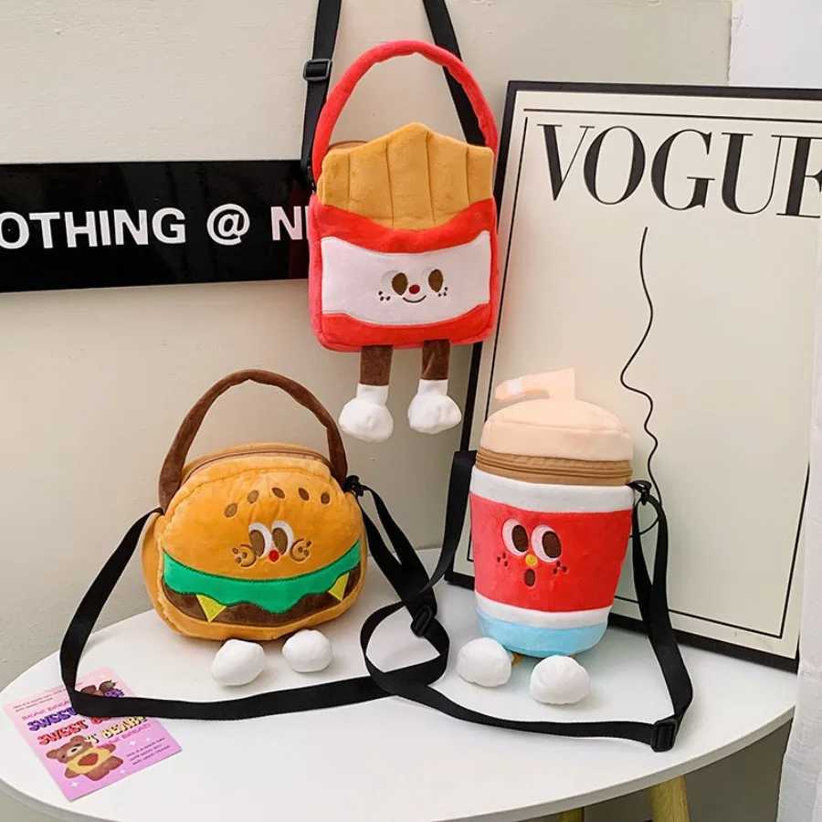 Kaii French Fries Hamburger Plush Backpack Milk Tea Messenger Bag Creative Crossbody Coin Purse Birthday Christmas Gifts Y250722