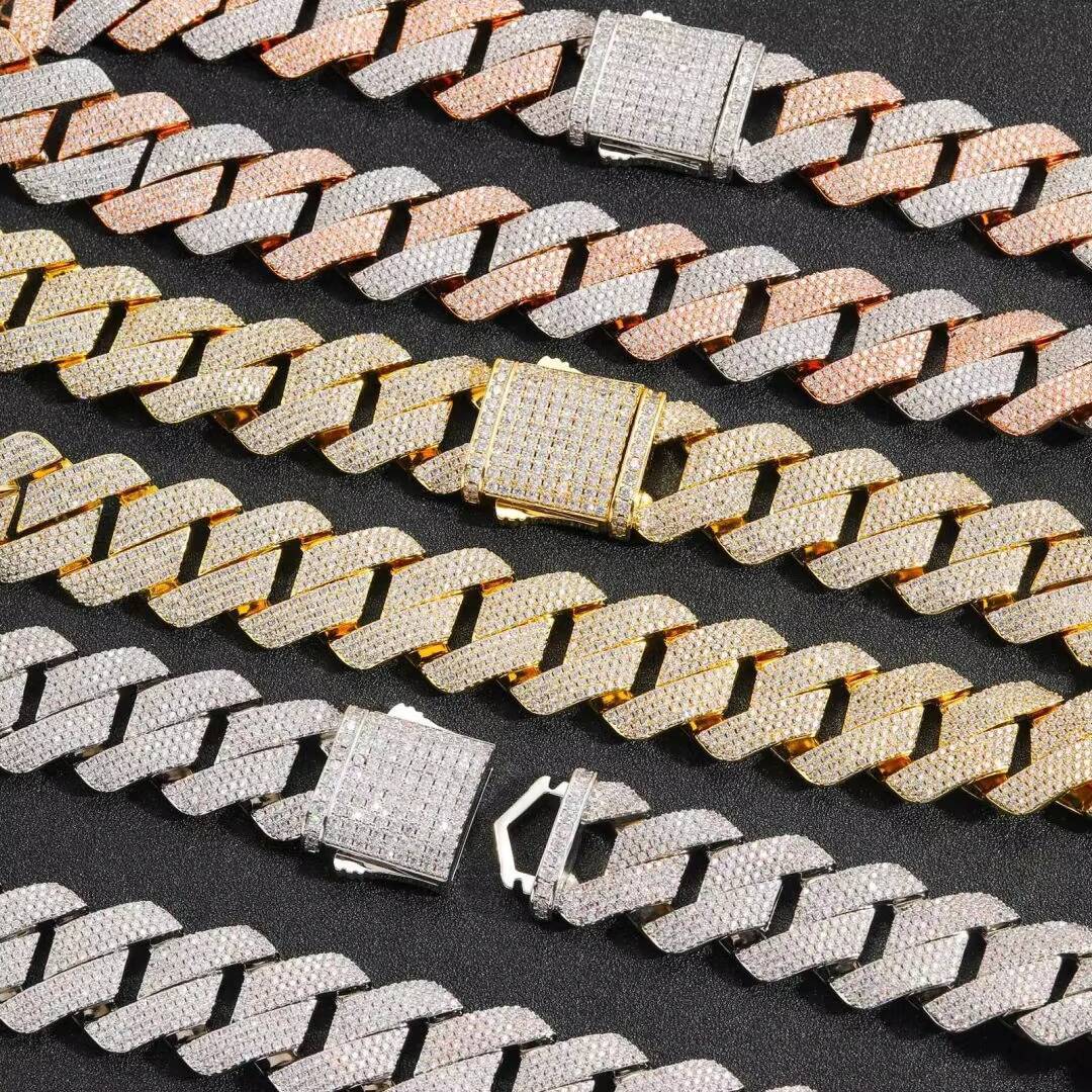 Hip Hop 925 Sterling Silver VVS Moissanite Diamond Jewelry Cuban Link Chains Moissanite Necklace for Men Women