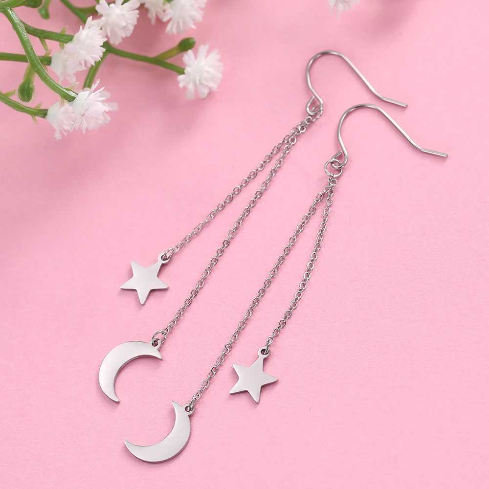 Teamer Star Moon Pendant Tassel Earrings Stainless Steel Dangle Earrings Women Girls Korean Trend Jewelry Valentines Day Gift XJ250722