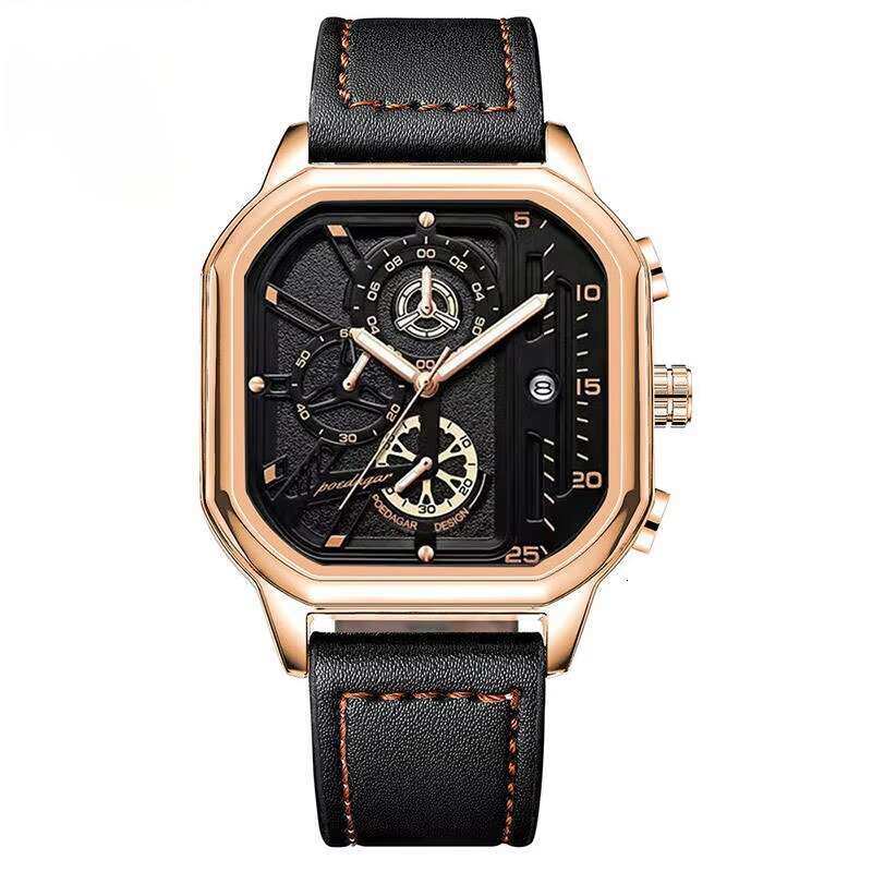 DHwatches POEDAGAR Men's Sports Chronograph Watch - 50M Waterproof, Luminous, Square Dial, Stainless Steel Band, Multifunction Quartz Watch