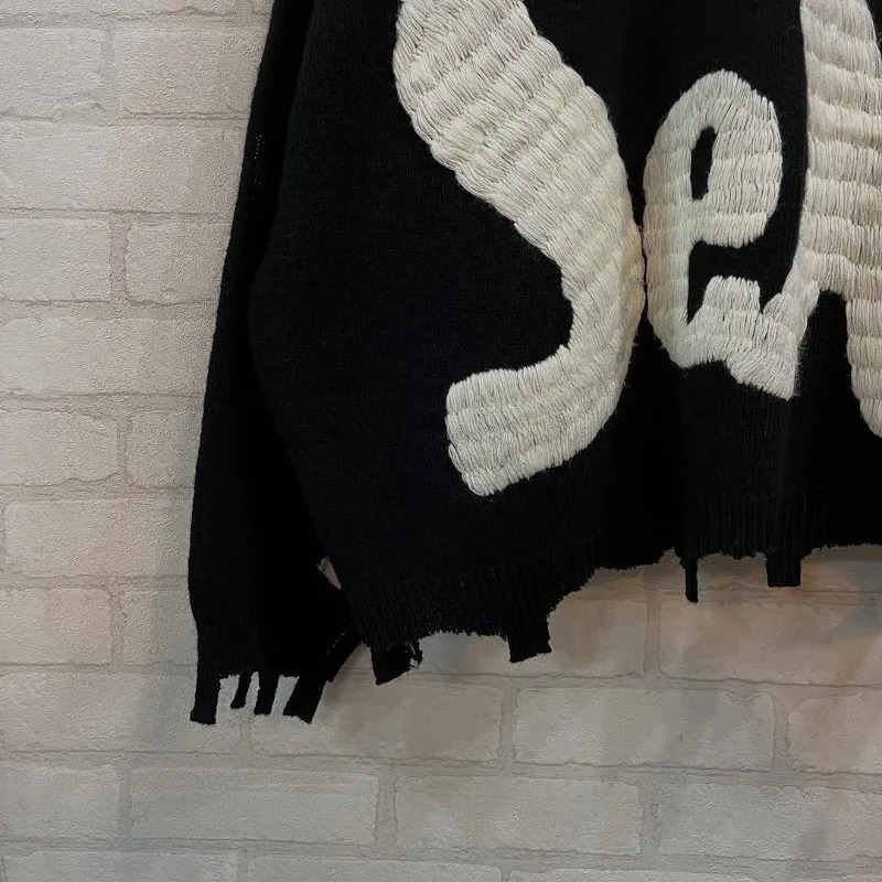 Winter Wool Saint Round Neck Needle Embroidery Letters Ripped Style Street Fashion Men Women 1 1 Harajuku Sweater 250717
