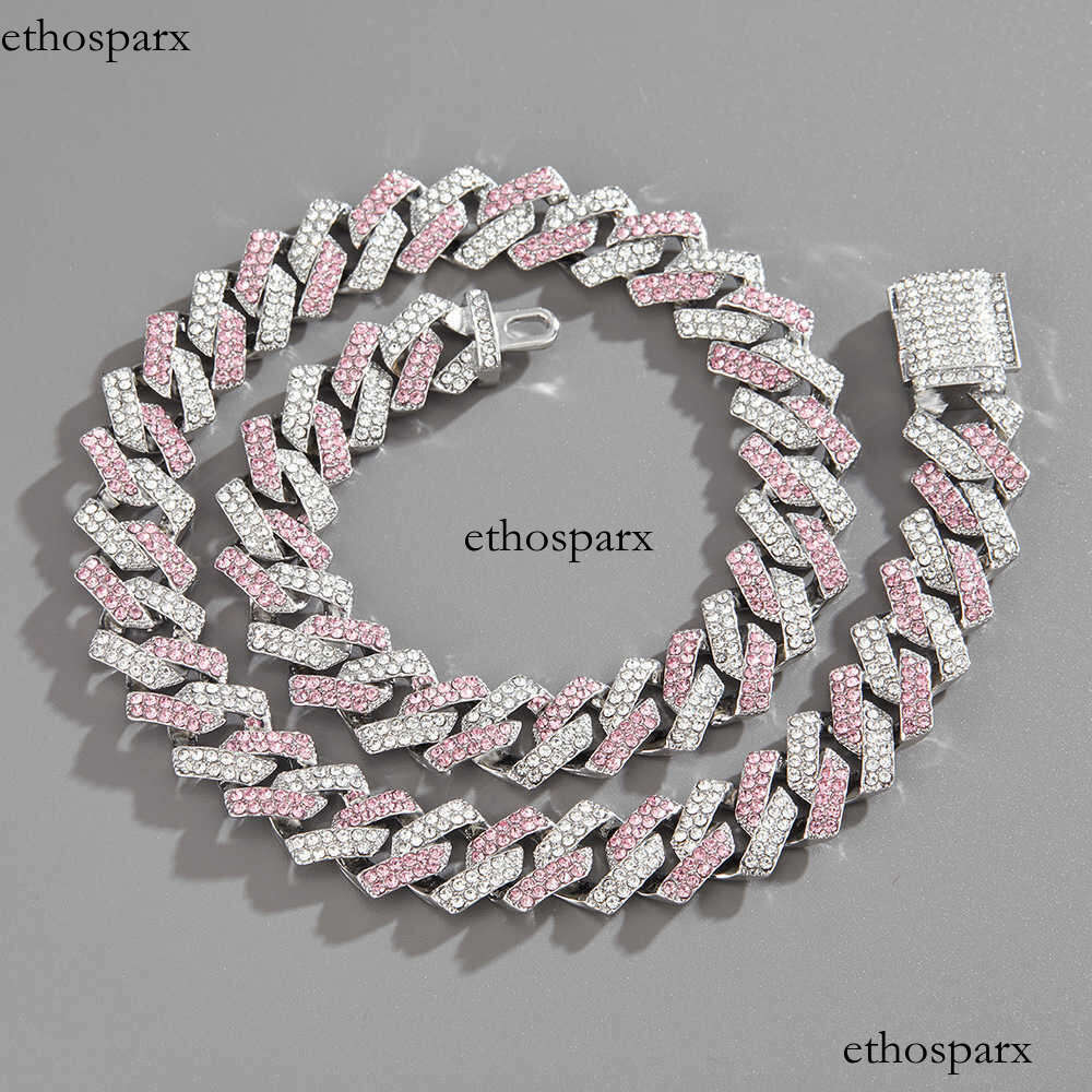 Miami Hip Hop Jewelry 15mm Cuban Chain Gold Plated Iced Out Prong Iced Setting Necklace CZ Diamond Prong Cuban Link Chain