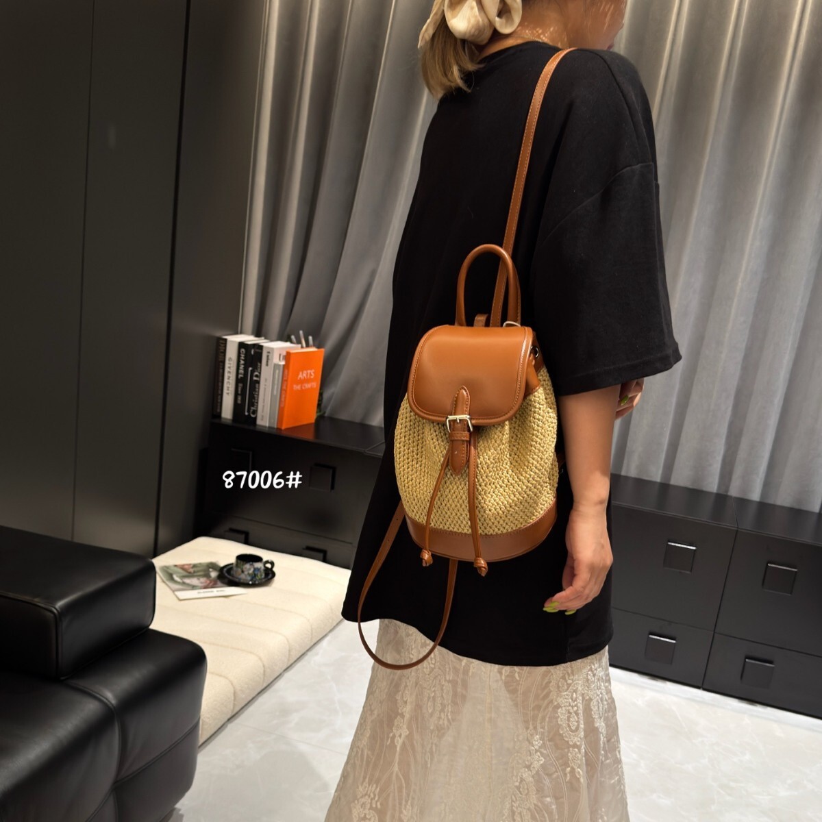Free shipping designer bag 2025 Lazy Style Casual Large Capacity Straw Backpack For Women New Color Block Fashion Versatile Bag Single Shoulder Bag Ba
