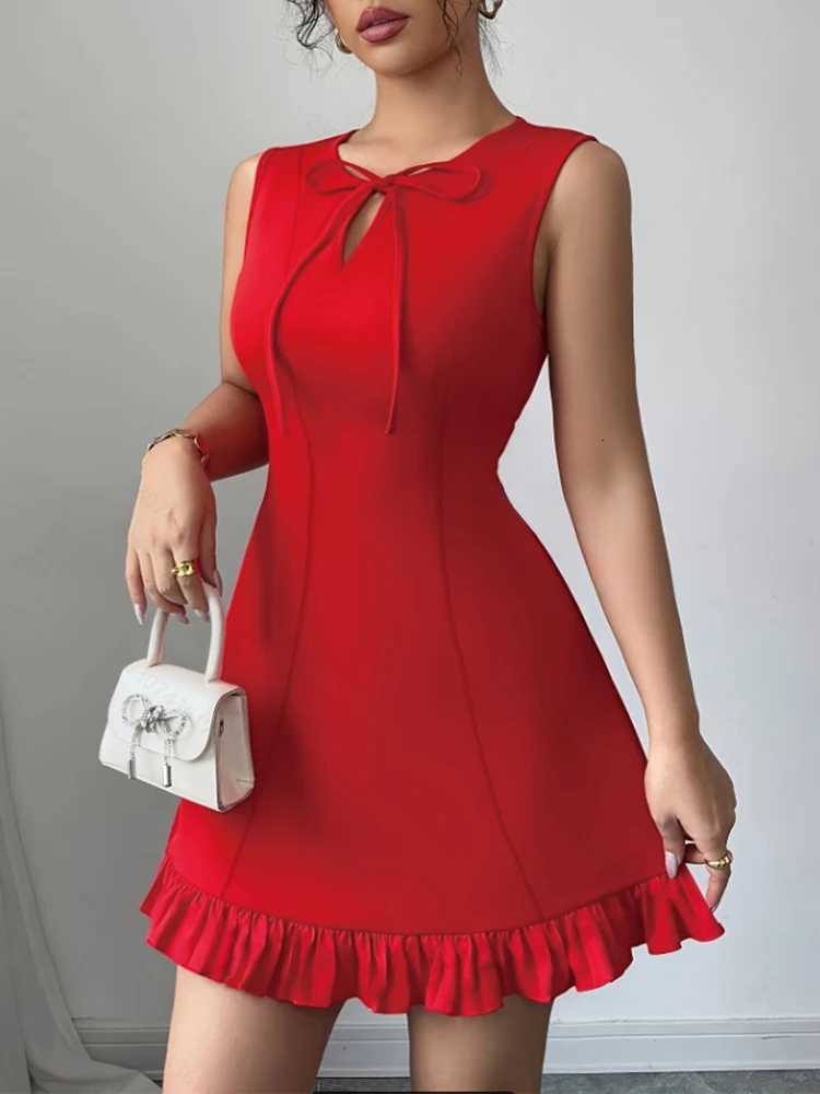 Sexy Short Sleeveless Mini Dress Pure A-Line Mini Skirt Fashion New Arrival Womens Clothing Fashion Temperament Bowknot Dress XJ250722