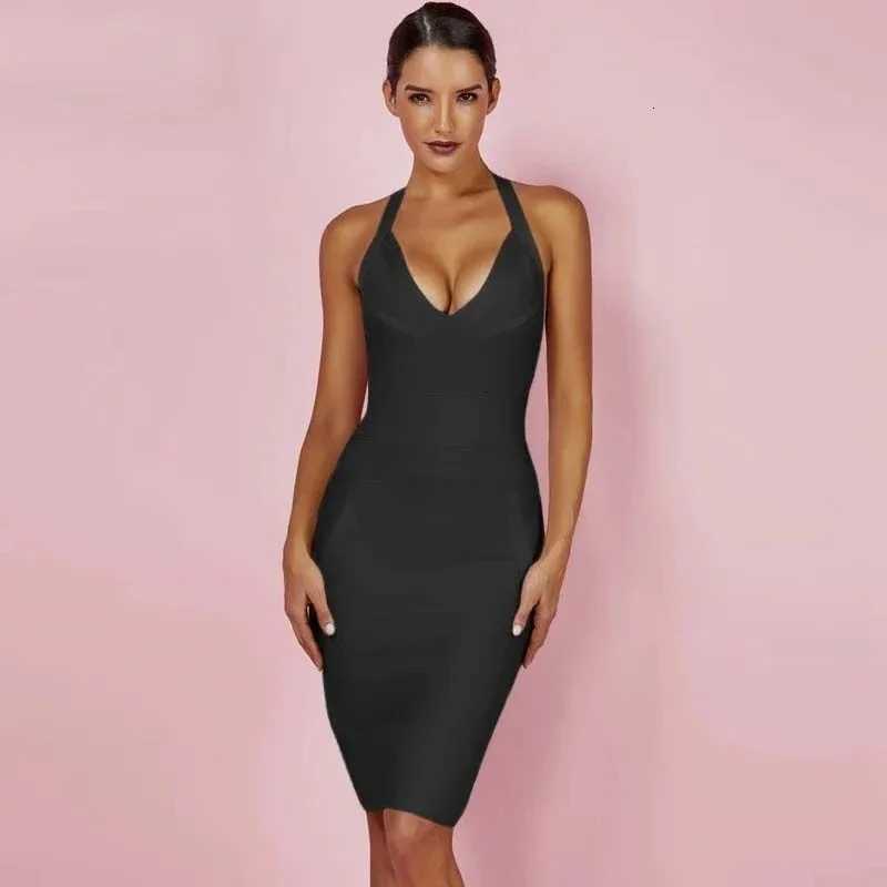 2024 New Womens Fashionable Neck Hanging Sexy Suspender Backless Tight Bandage Dress Ele Hip Hing Dress XJ250722