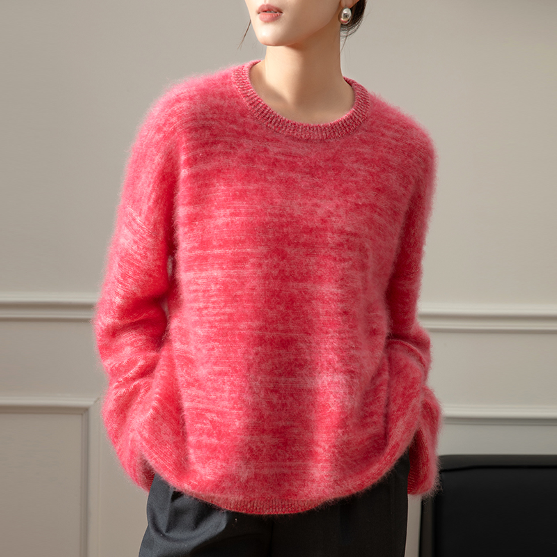 Custom-dyed super beautiful flower yarn rouge red 100% cashmere loose cashmere sweater women pullover high quality sweater hot-sale products