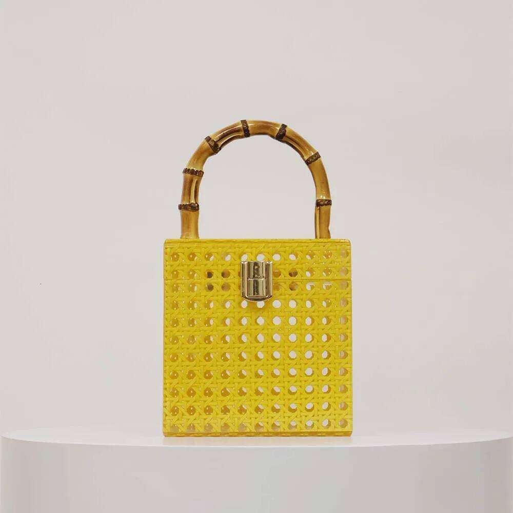 Women Wedding Evening Clutch Bag Lady Box Handbag Female Designer Acrylic Rattan Bamboo Handle Summer Pro Gift Beach Totes