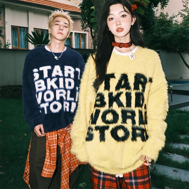 2025 Letter Printed Knitted Sweater Mens Y2K Vintage Woolen Pullovers Knitwear Winter Hip Hop Fashion Christmas Jumpers 250717