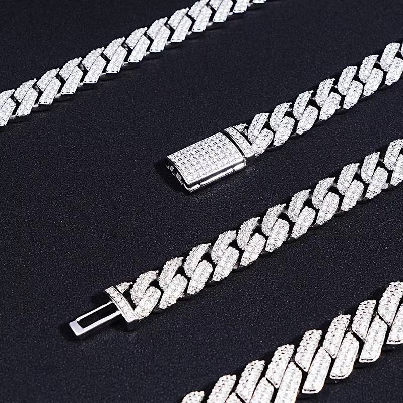 VVS Moissanite Diamond 925 Sterling Silver Necklace Luxury Customized Iced Hip Hop Cuban Chain IGI Certification Gold Trendy