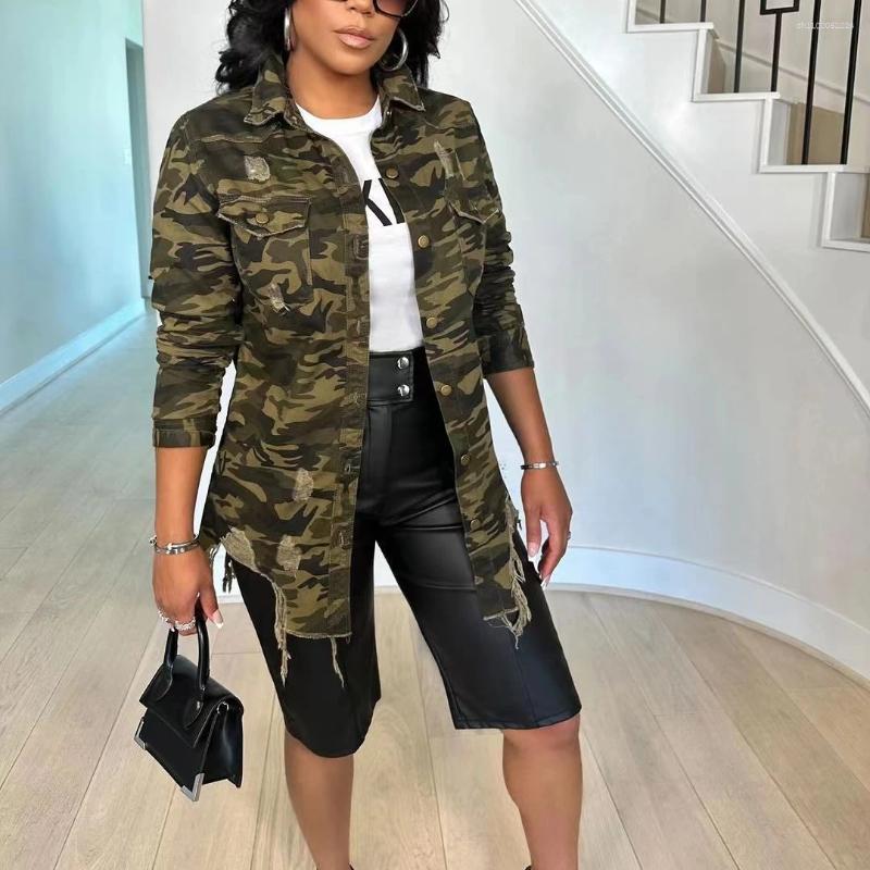 Women's Jackets Shirt Coats Women Full Sleeve Tops Camouflage Casual Coat Turn Down Collar Single Breasted Y2k Streetwear Hole Jacket