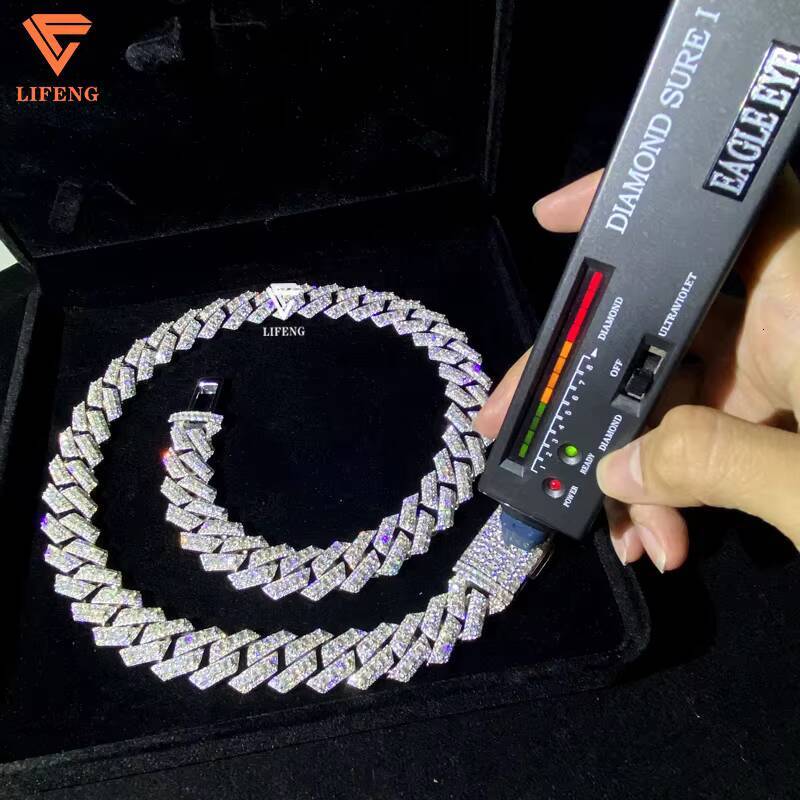 Custom Luxury 18mm Baguette Cut VVS Moissanite Necklace Solid 925 Silver Cuban Link Chain for Men Hip Hop Style Fine Jewelry