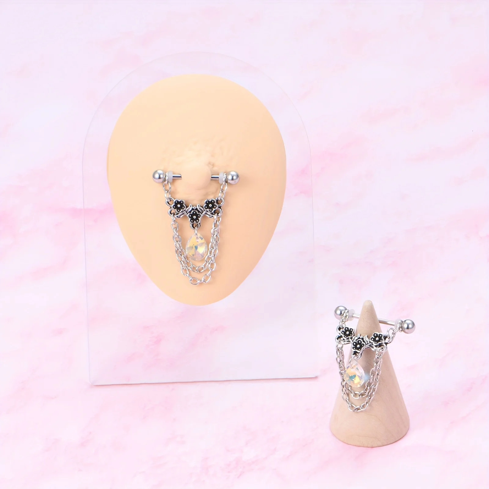 1pair Stainless Steel Nipple Rings Nipple Barbell With Chain CZ Nipple Piercing Jewelry 250722