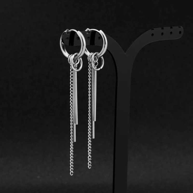 New Fashion Stainless Steel Long Chain Tassel Pendant Earrings Hoop Personality Ear Clips for Unisex Hip-hop Punk Rock Trend XJ250722