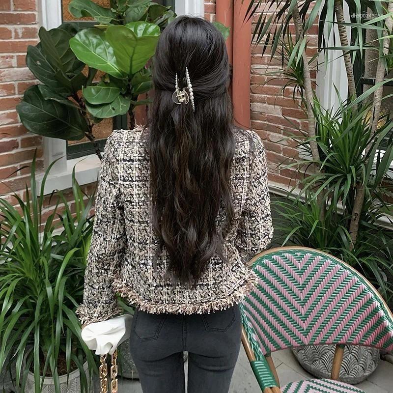 Women's Jackets Autumn Winter Fashion Korean Chic Vintage Tweed Woolen Jacket Coat Plaid Tassel Outerwear Elegant Slim Streetwear Coats