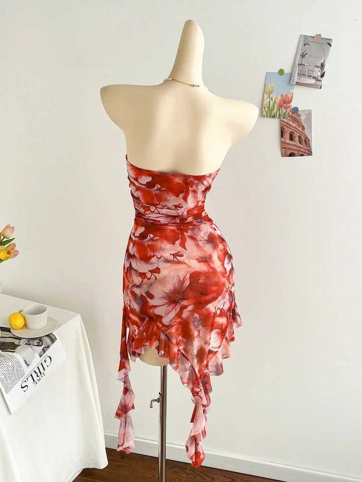 New Spring/Summer Ladies Sexy Strapless Backless Irregular Hemline Mini Dress XJ250722