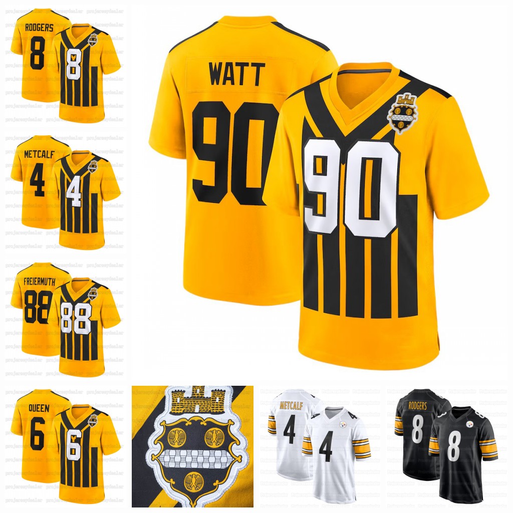 Aaron Rodgers 1993 Throwback Steeler Football Jersey Watt DK Metcalf Jack Sawyer Will Howard Patrick Queen Porter Jr Franco Fitzpatrick Freiermuth