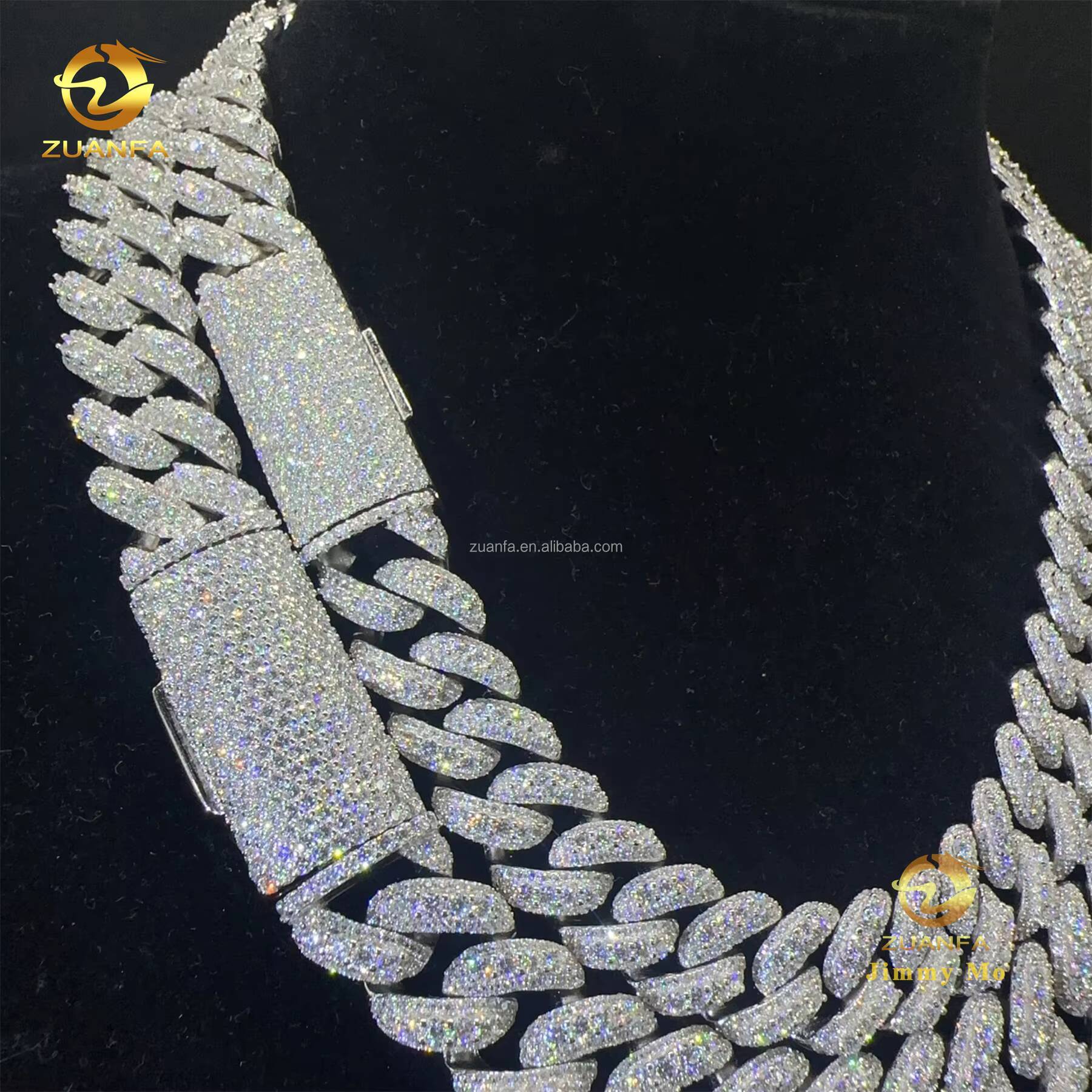 13mm 15mm Two Rows Moon Shape Big Guy Heavy Iced Out Hip Hop Flawless S925 Sterling Silver Moissanite Diamond Cuban Link Chain