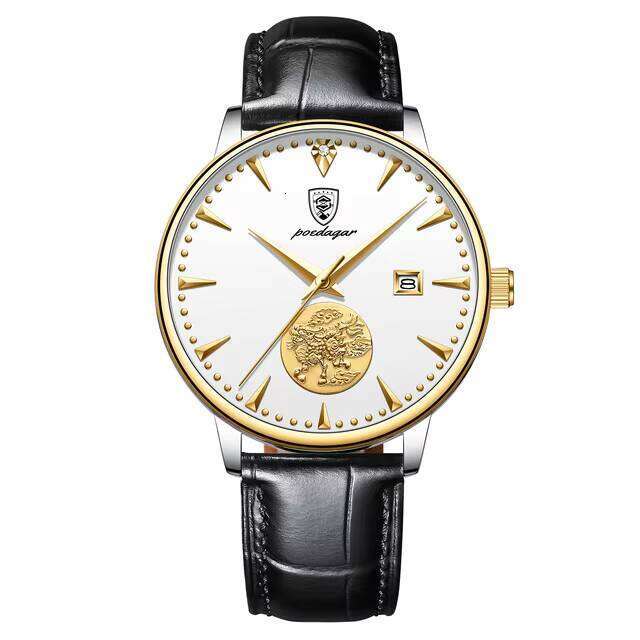 DHwatches POEDAGAR Men's Luxury Automatic Watch - Ultra-Thin 10mm, Skeleton Dial, Moon Phase, 50M Waterproof, Genuine Leather Strap