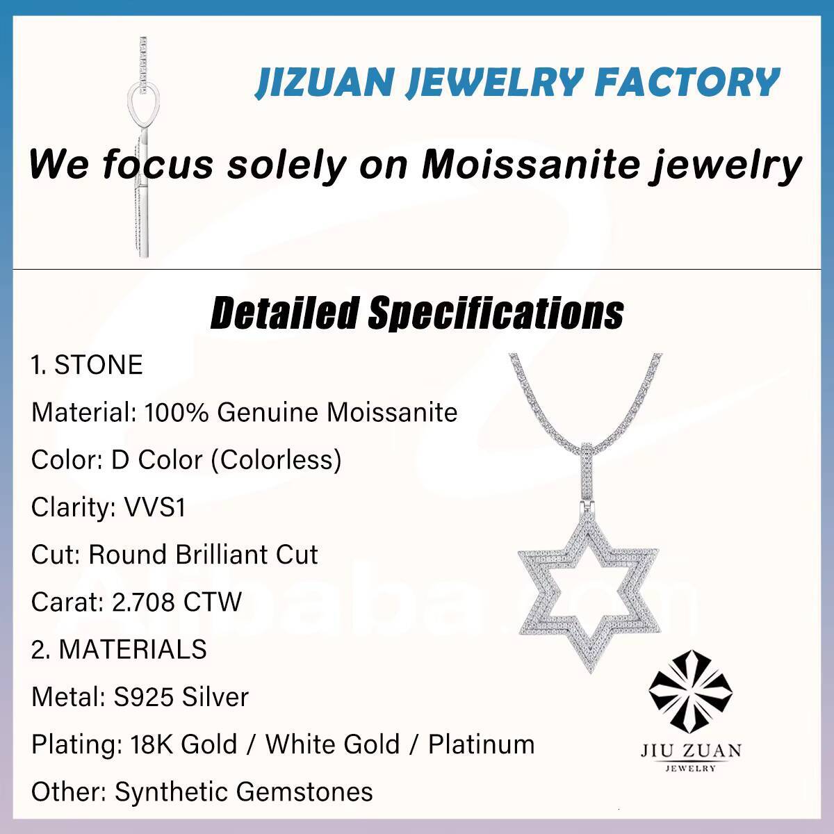 Star Moissanite Pendant Necklace 925 Sterling Silver 18K Gold Plated Full Moissanite Pave Modern Hip Hop Streetwear Style