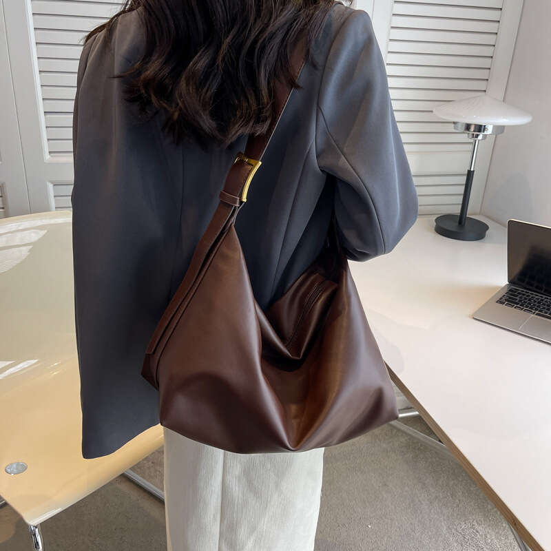 Korean style cowhide pleated armpit bag, commuting shopping shoulder bag - workplace daily outdoor multifunctional bag