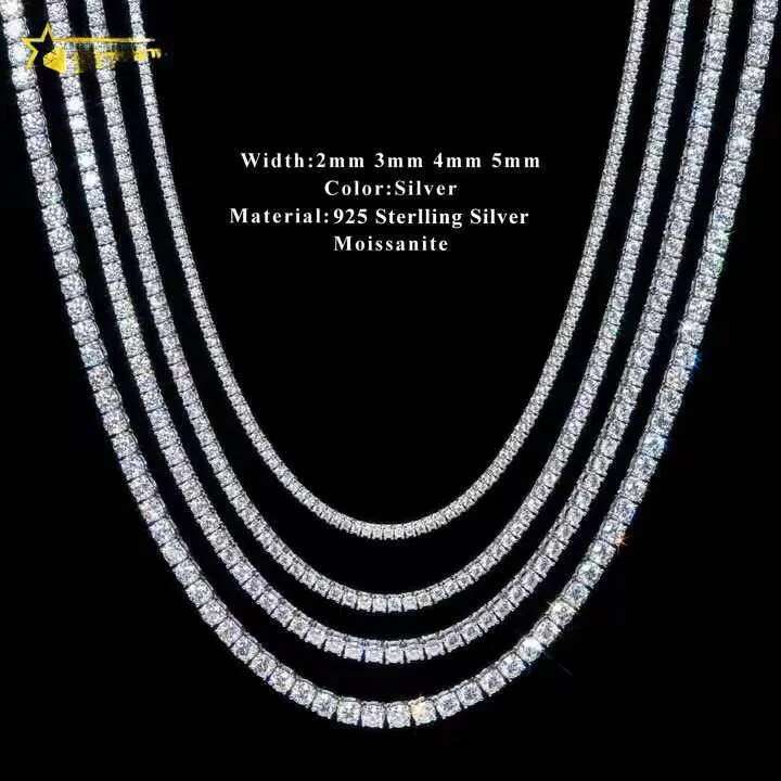Hip-hop tennis necklace, fashionable jewelry. Passed the detector. 5mm VVS sapphire. Top-quality necklace suitable for both men and women.