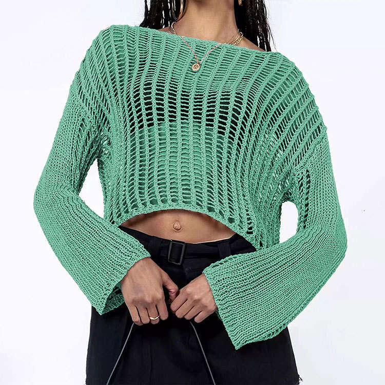 Spring Summer For Women Hand Crocheted Off-Shoulder Hollow-Out Women's Knitted Sweater B5