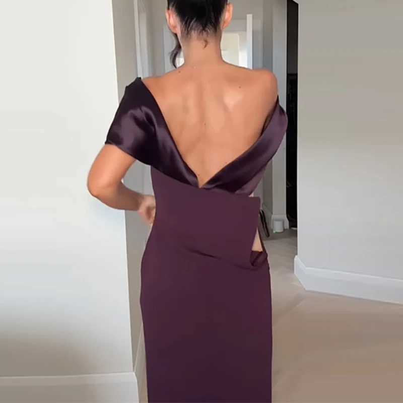 Fashion Color Blocked Splicing Evening Dress Off Shoulder Solid Slim Long Dress for Women Casual Short Sleeve Party Dresses XJ250722