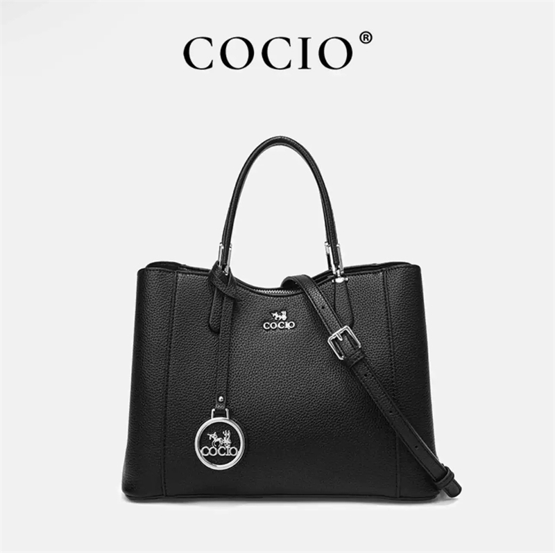 COCIO designer bag High quality genuine leather large capacity tote bag fashionable and versatile crossbody bag black white