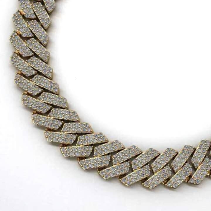 Luxury 14K Solid Gold Cuban Link Chain Necklace IGI Certified with VVS Moissanite Diamonds Cross Floral Design in Hip Hop Style