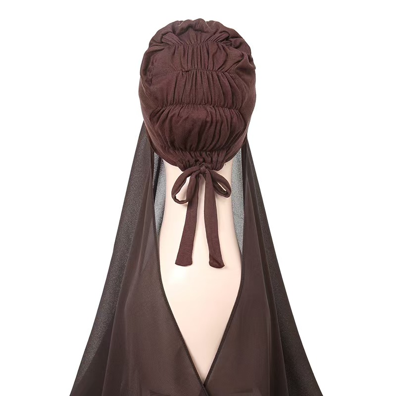T1278 new style elastic cap chiffon lazy headscarf fashion women's solid color sunshade ethnic headscarf