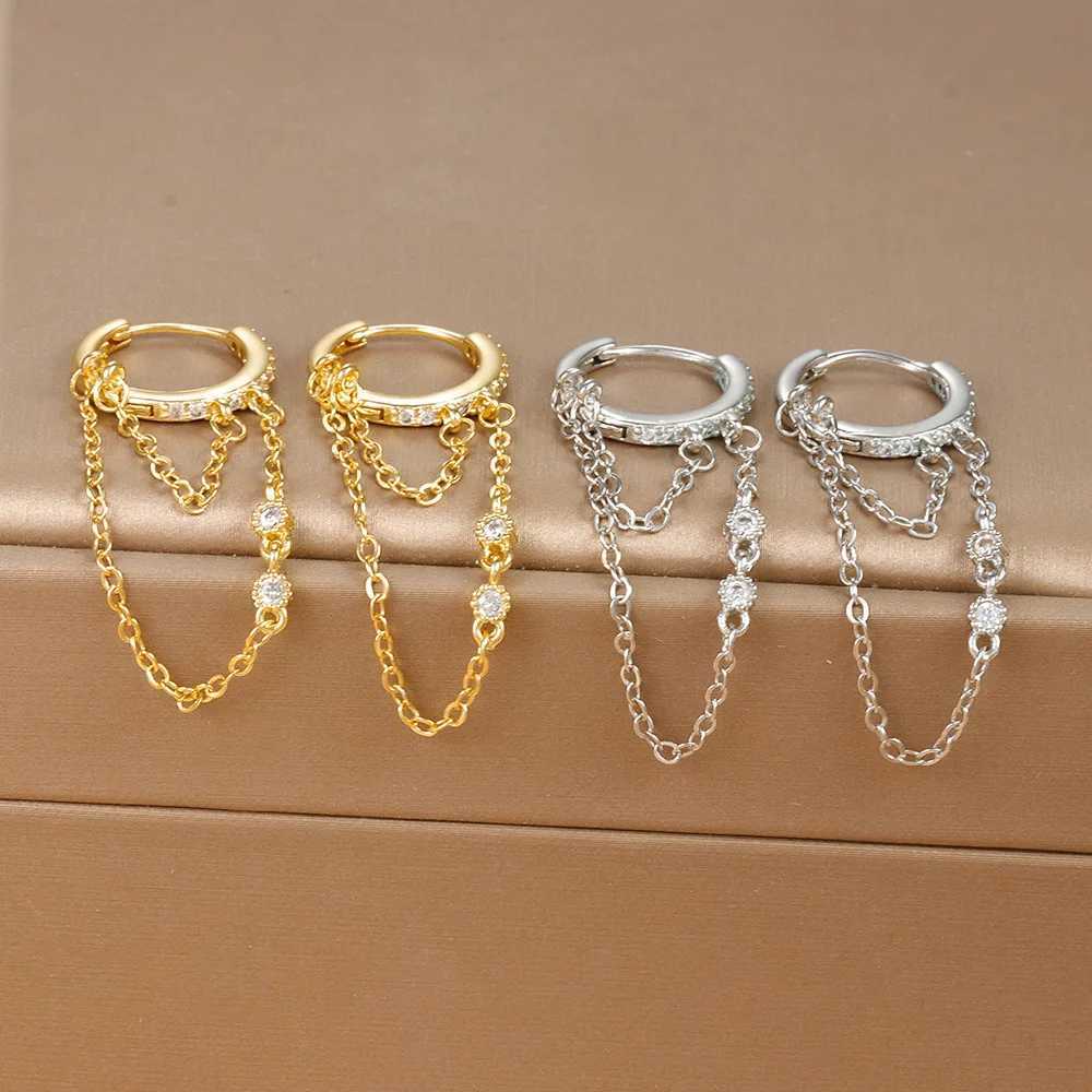 New Arrival Stainless Steel Ear Studs Tassel Chains Earrings For Women Fashion Crystal Zirconia Drop Earrings Piercing JewelryXJ250722