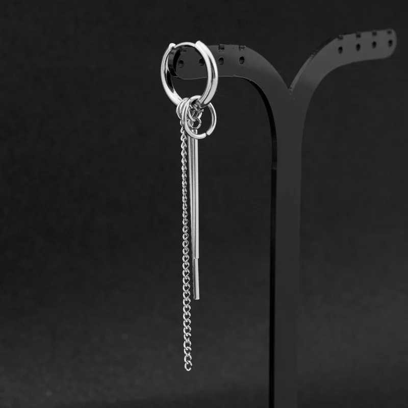 New Fashion Stainless Steel Long Chain Tassel Pendant Earrings Hoop Personality Ear Clips for Unisex Hip-hop Punk Rock Trend XJ250722